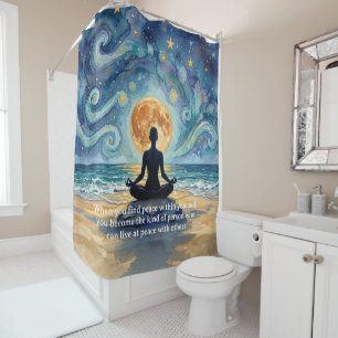 Yoga Meditation Starry Night Sky Moon Ocean Quotes Shower Curtain
