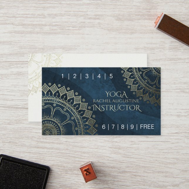 Yoga Meditation Teacher Gold Mandala Loyalty Punch Card (Front/Back In Situ)