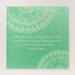 Yoga Meditation Teacher Green Gold Mandala Quotes Jigsaw Puzzle
