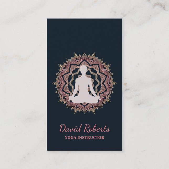 Yoga Meditation Teacher Instructor Lotus Mandala Business Card (Front)
