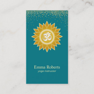Yoga & Meditation Teacher Lotus Teal Gold Glitter Business Card