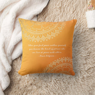 Yoga Meditation Teacher Orange Gold Mandala Quotes Cushion