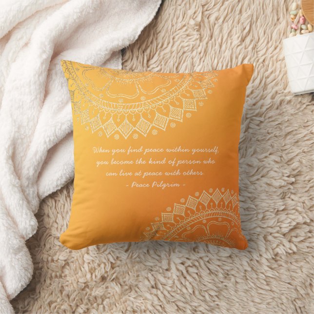 Yoga Meditation Teacher Orange Gold Mandala Quotes Cushion (Blanket)