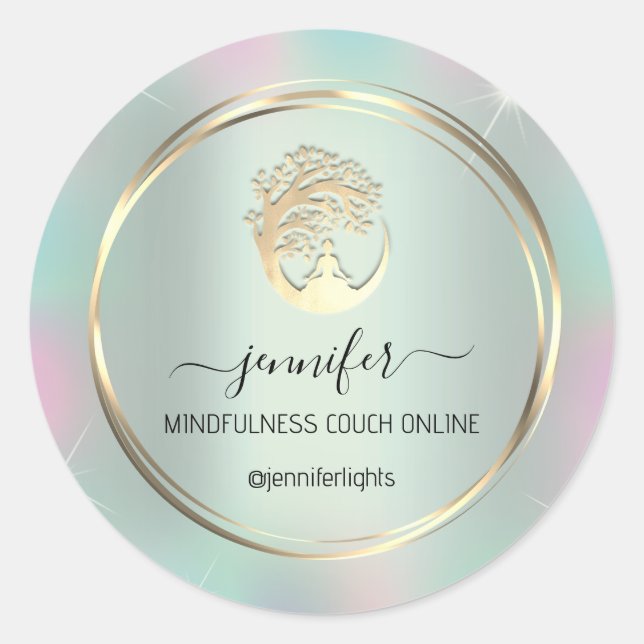 Yoga Meditation Therapist Couch Holograph Mint  Classic Round Sticker (Front)