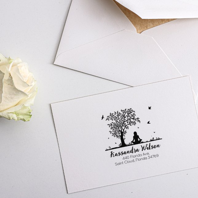 Yoga Meditation, Tree Return Address   Rubber Stamp (Creator Uploaded)
