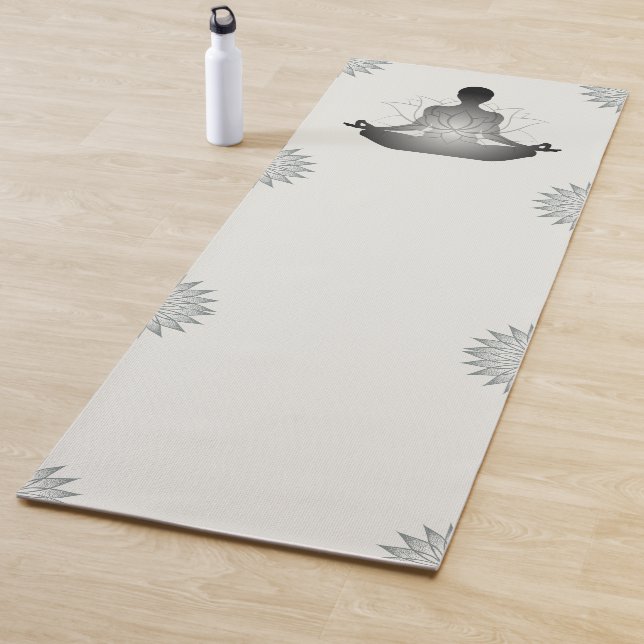 Yoga Meditative Pose Lotus Flower Pattern Grey Mat (In Situ)