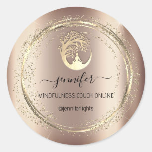 Yoga Mindfulness Therapist Couch Rose Gold Classic Round Sticker