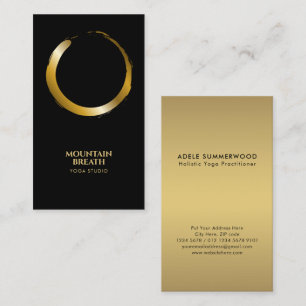 Yoga Minimalist Golden Enso Circle Motif Black Business Card