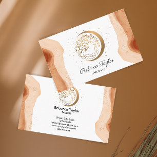 yoga moon boho life coach tree of life gold business card