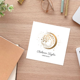 yoga moon feminine life coach tree of life gold square business card