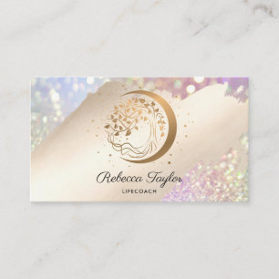 yoga moon trendy life coach tree of life gold busi business card