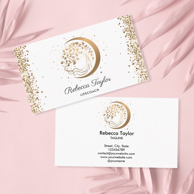 yoga moon trendy life coach tree of life gold busi business card (Creator Uploaded)