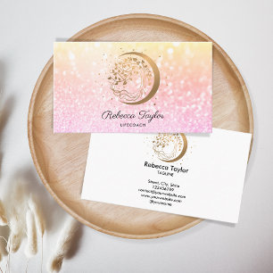yoga moon trendy life coach tree of life  gold business card