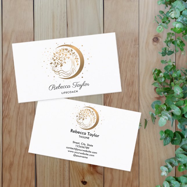 yoga moon trendy life coach tree of life gold business card (Creator Uploaded)