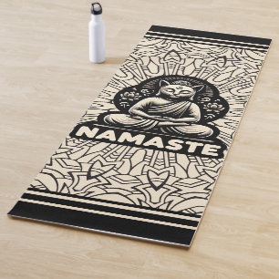 Yoga namaste Buddha cat. Cream and black Mat