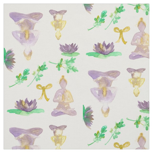 Yoga Namaste Meditation Purple Lotus Flowers  Fabric (Swatch)