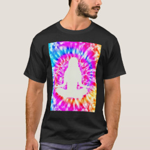 Yoga Namaste Moon Tie Die Buddha Pose Flowers T-Shirt