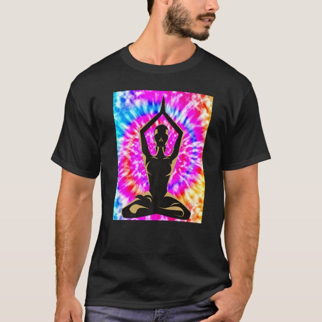 Yoga Namaste Moon Tie Die Buddha Pose   T-Shirt (Front)