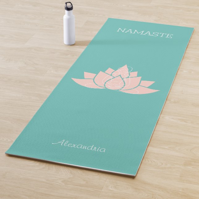 Yoga Namaste Teal Colour with Lotus Girl Pose Yoga Mat (In Situ)