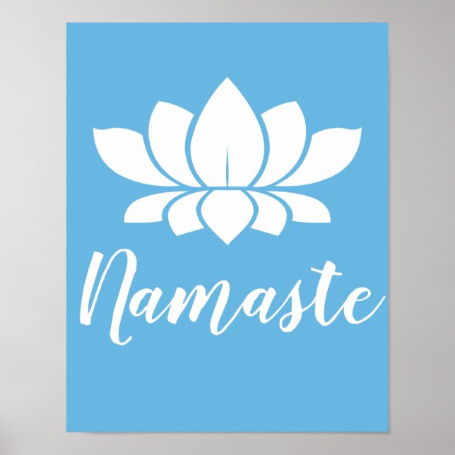 Yoga Namaste White Lotus Flower & Calm Blue Poster (Front)