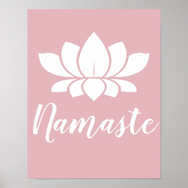 Yoga Namaste White Lotus Flower & Rose Pink Poster (Front)