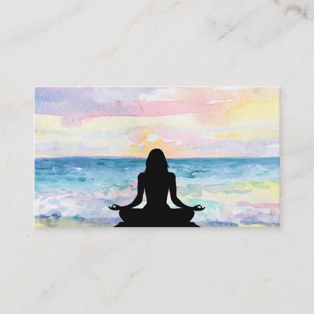 *~* Yoga Ocean Sunrise Mindfulness Meditation Business Card (Front)