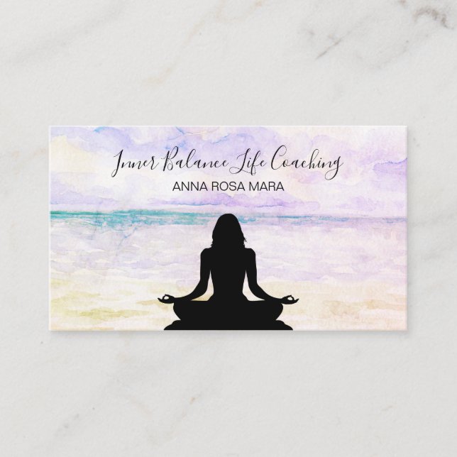 *~* Yoga Ocean Sunset Meditation Life Coach Business Card (Front)