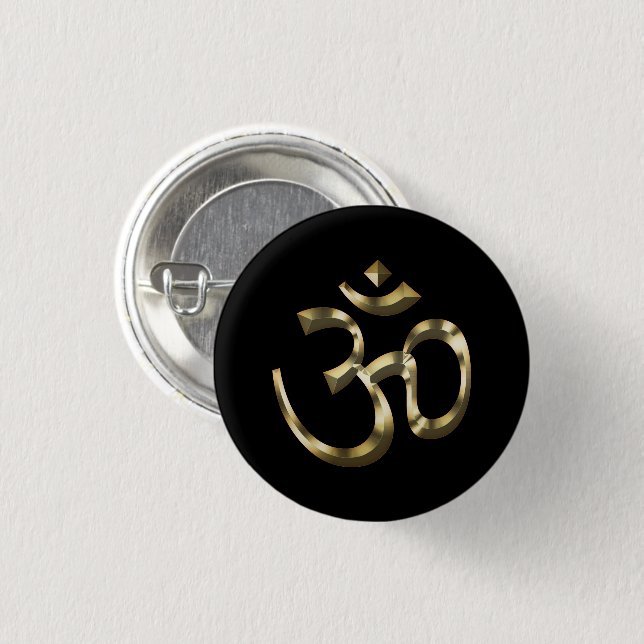Yoga, Om Aum Icon, Hinduism Symbol, gold black 3 Cm Round Badge (Front & Back)