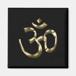 Yoga, Om Aum Icon, Hinduism Symbol, gold black Magnet