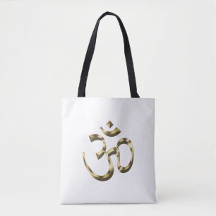 Yoga, Om Aum Icon, Hinduism Symbol, gold white Tote Bag