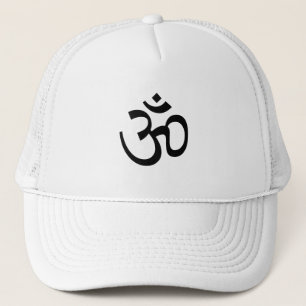 Yoga, Om Aum Icon, Ohm Hinduism Symbol black white Trucker Hat