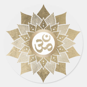 Yoga Om Symbol Gold Lotus Flower Namaste Classic Round Sticker