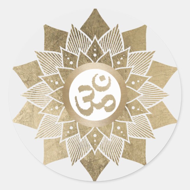 Yoga Om Symbol Gold Lotus Flower Namaste Classic Round Sticker (Front)