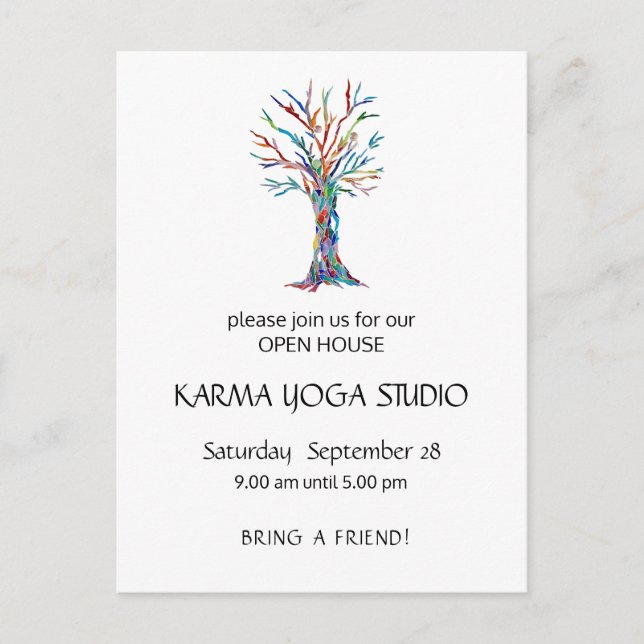 Yoga Open House Karma Invitation Postcard (Front)