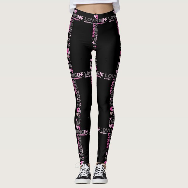 Yoga Pants Leggings In Loving Memory Black Pink (Front)