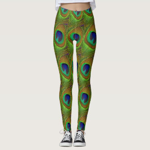 Yoga Pants Leggings Peacock Feathers Blue Green