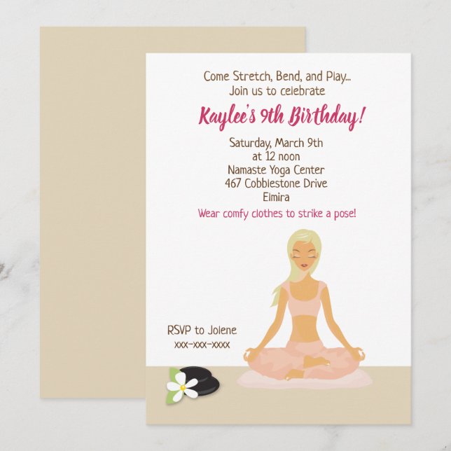 Yoga Party Girl's Birthday Invitation (Front/Back)