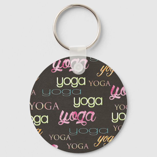 Yoga Pattern Watercolor on dark cotton Key Ring (Front)