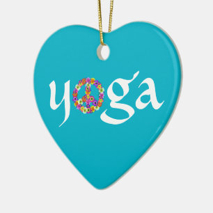 Yoga Peace Sign Floral Ceramic Ornament