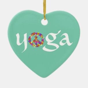Yoga Peace Sign Floral Ceramic Tree Decoration