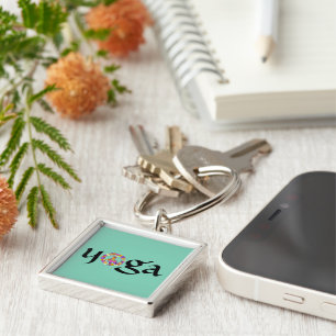 Yoga Peace Sign Floral Key Ring