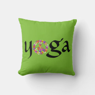 Yoga Peace Sign Floral on Lime Green Cushion