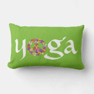Yoga Peace Sign Floral on Lime Green Lumbar Cushion