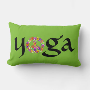 Yoga Peace Sign Floral on Lime Green Lumbar Cushion