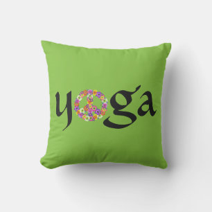 Yoga Peace Sign Floral on Lime Green Outdoor Cushion