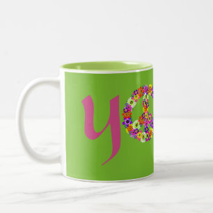 Yoga Peace Sign Floral Two-Tone Coffee Mug