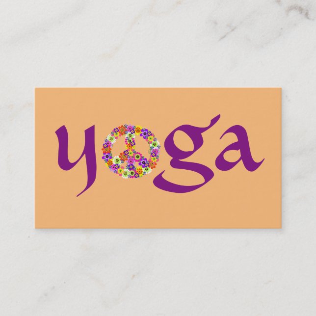 Yoga Peace Sign for Yoga Instructor Purple & Peach Business Card (Front)
