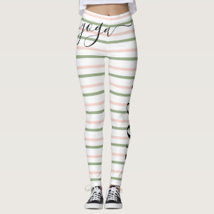 Yoga Pink and Green Stripes Breathe  Leggings