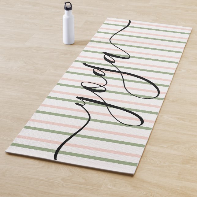 Yoga Pink and Green Stripes Breathe  Yoga Mat (In Situ)