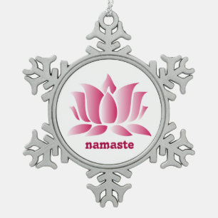 yoga pink lotus namaste snowflake pewter christmas ornament